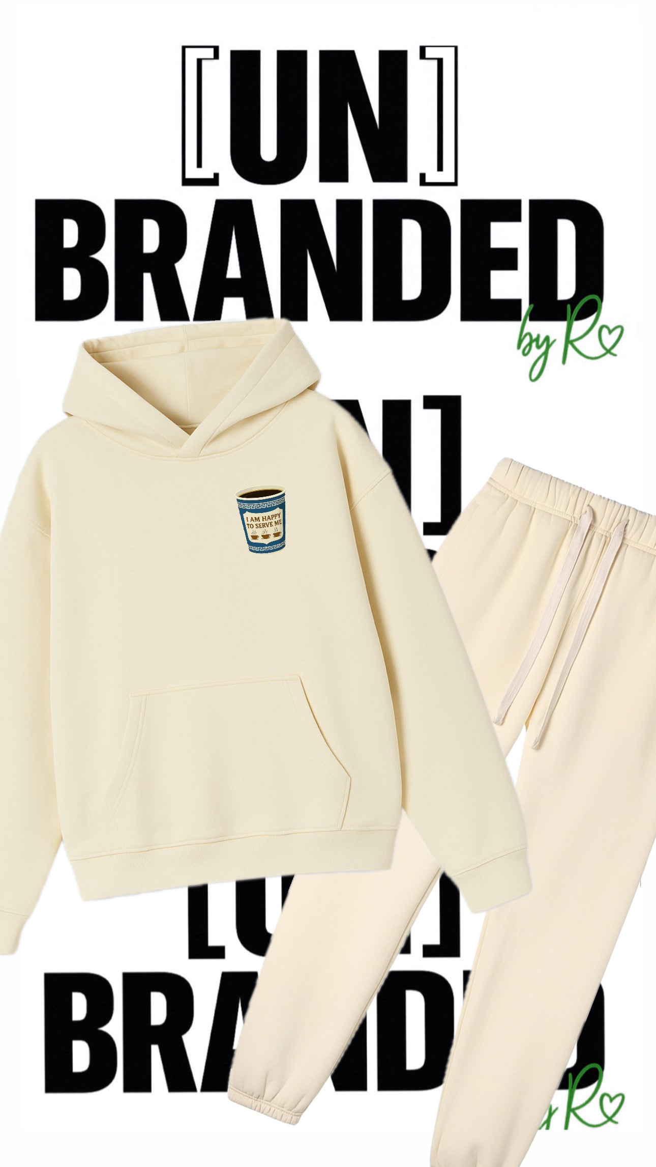 “HAPPY TO SERVE ME” CREAM SWEATSUIT